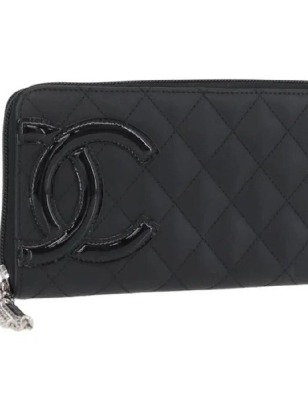 CHANEL Matelasse Cambon Line Long Wallet Leather Black Silver CC Auth 172434SAV
